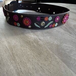 Vintage Oilily Brown Leather floral belt 75CM